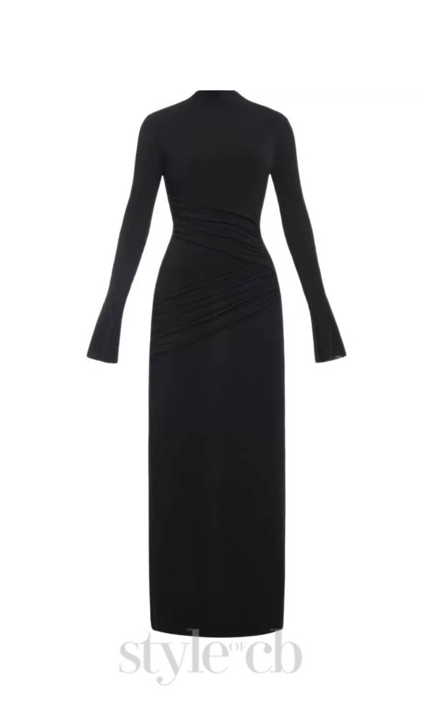 Half turtleneck pleated bodycon maxi dress