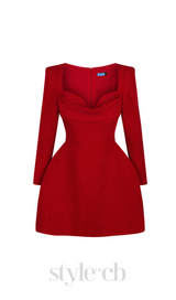 Brianna square-neck a-line mini dress in red