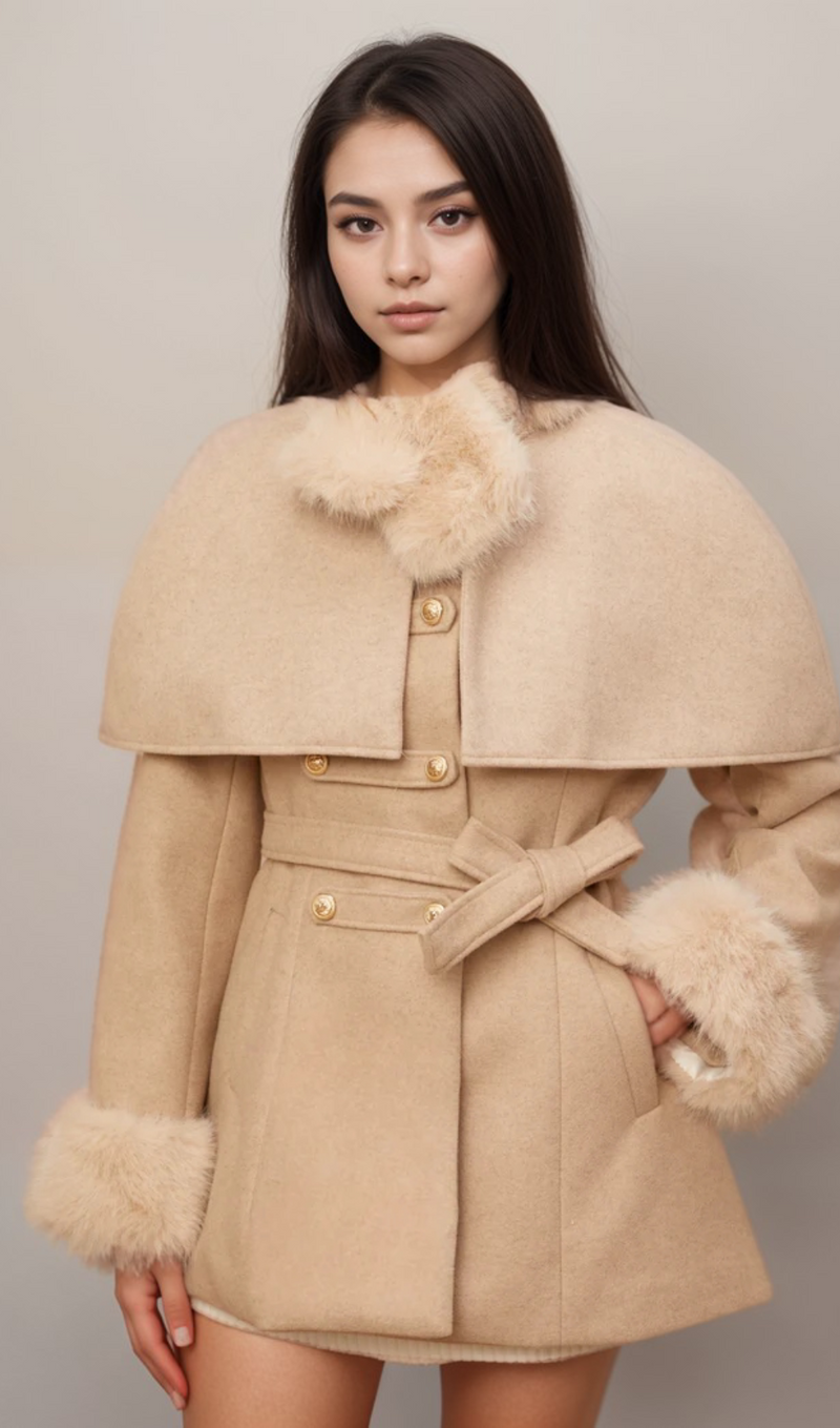 Rosella detachable-cape faux-fur coat