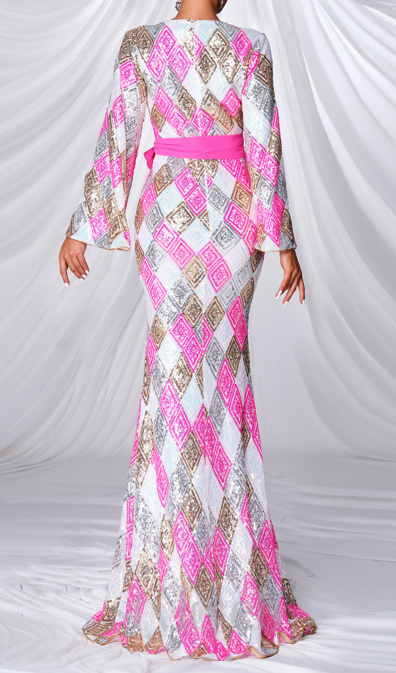 Geometric Patterns print maxi dress in pink