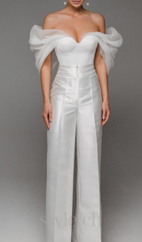 ANILA WHITE TULLE SLEEVE OFF-SHOULDER CORSET JUMPSUIT