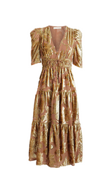 loretta metallic devoré gold midi dress