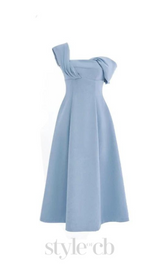 NAOMI ONE-SHOULDER STRAP MIDI DRESS IN BLUE