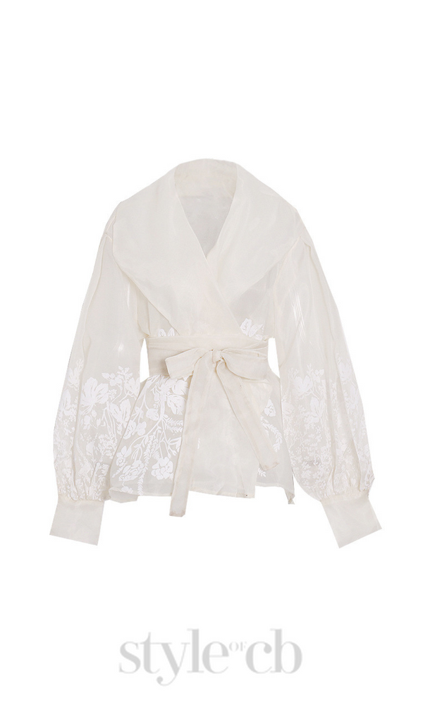 lantern sleeve embroidery shirt jacket in white