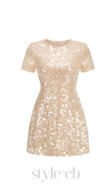 sequin embellished mini dress in gold