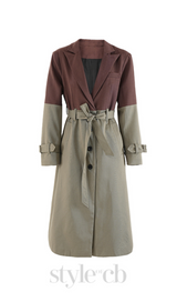 Belted Blazer Trench Coat in Brown Gray