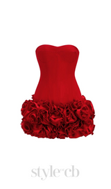 ANGELA RED FLOWER-TRIM EMBELLISHED STRAPLESS MINI DRESS