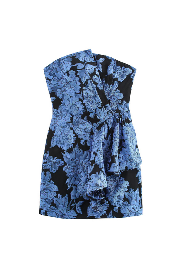 Kayla Jacquard Strapless Mini Dress In Blue
