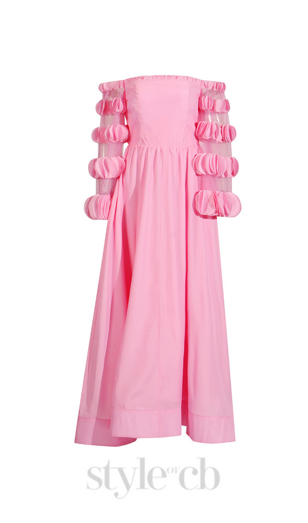 petals strapless tulle maxi dress in pink