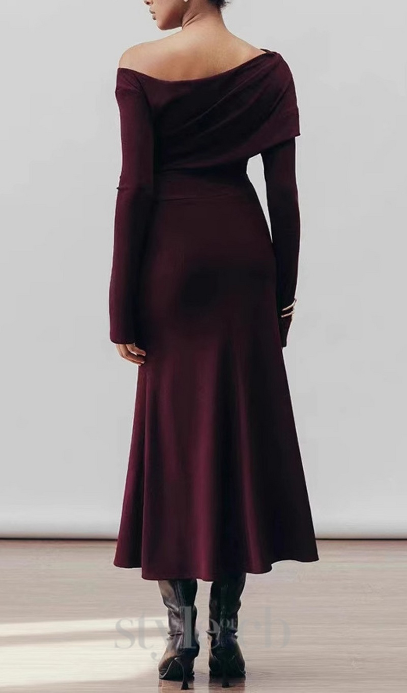 Aria Draped maxi Dress in burgundy