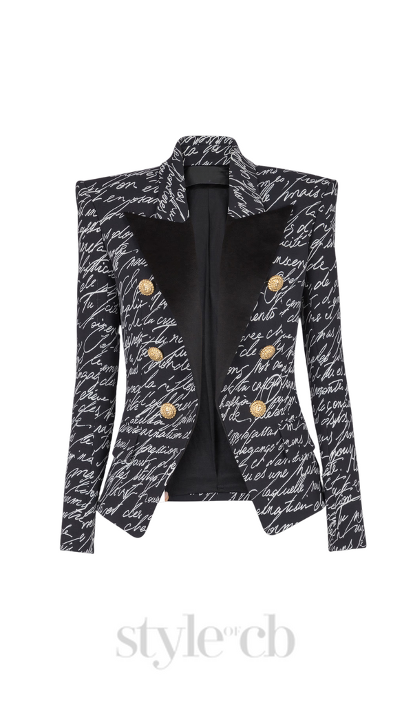 Alphabet pattern black jacket with single button