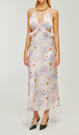 AGATHE DEEP V-NECK FLORAL-PRINT MIDI DRESS