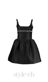 crystal-embellished square-neck mini dress in black