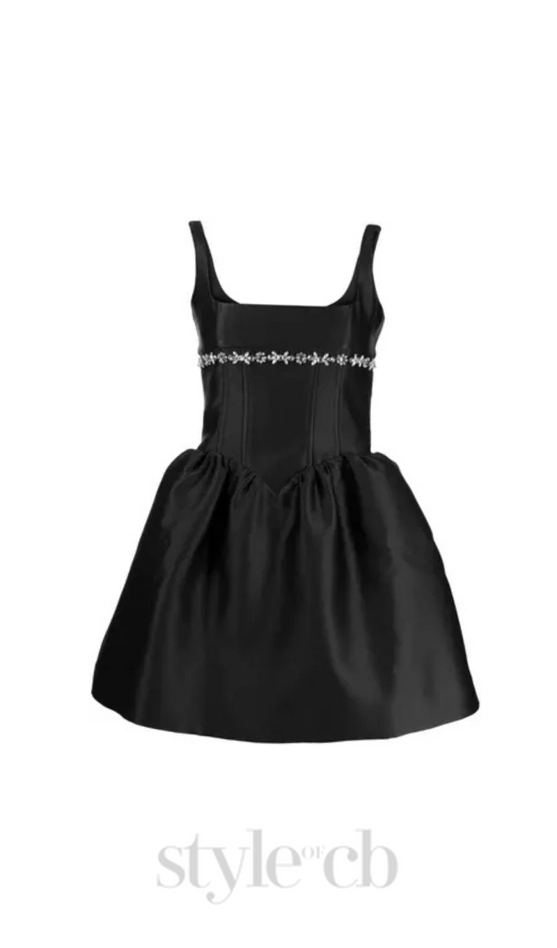 crystal-embellished square-neck mini dress in black