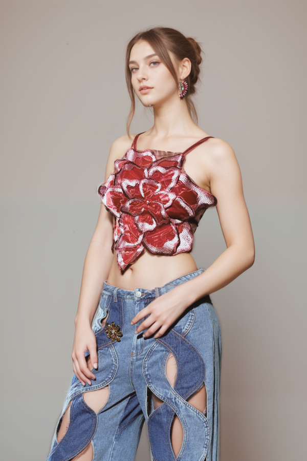 BACKLESS LACE FLOWER TOP
