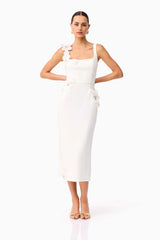 sabrina 3d flower Midi Dress in white