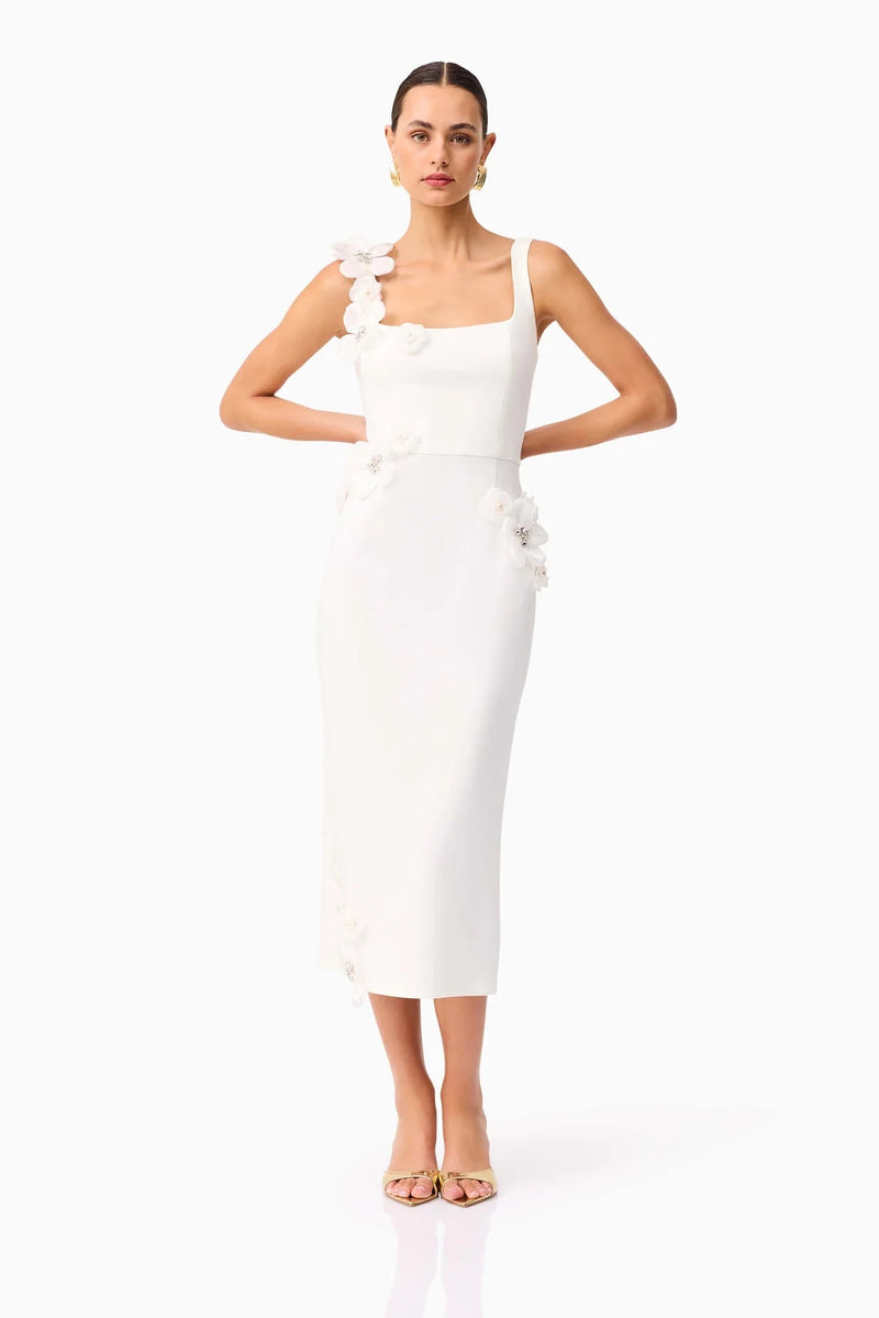 sabrina 3d flower Midi Dress in white
