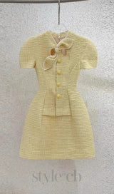 CHYNA YELLOW BUTTON MINI DRESS