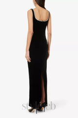 Crystal-embellished velvet maxi dress