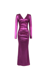 LONG SLEEVE RUCHED MAXI DRESS HOT PINK