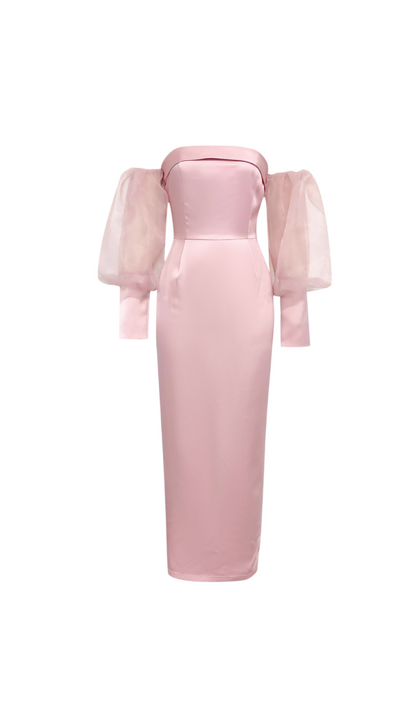 PUFF LONG SLEEVE MAXI DRESS IN PINK