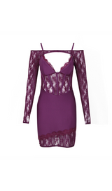 PURPLE LACE AND CREPE MINI DRESS