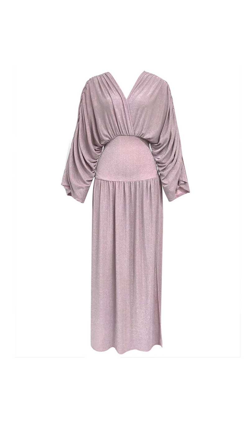 DEEP V-NECK LONG SLEEVE MAXI DRESS