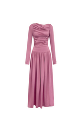 LONG SLEEVE RUCHED FLOWY MAXI DRESS