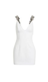 EMBELLISHED CADY MINI DRESS IN WHITE