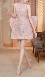 SHORT CAMISOLE DRESS WITH BOW BACK IN PINK