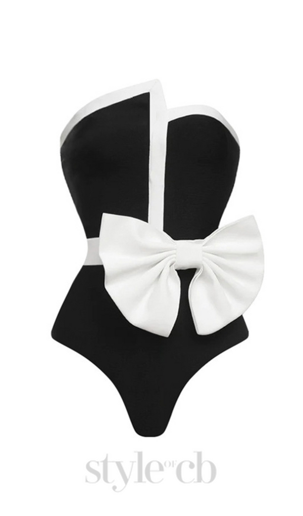 OFF SHOULDER BOW TIE ONE PIECE SWIMSUIT