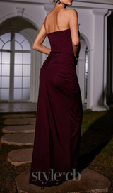 STRAPLESS RUCHED DRESS IN BROWN