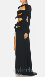 LONG SLEEVE CUTOUT SPLIT MAXI DRESS