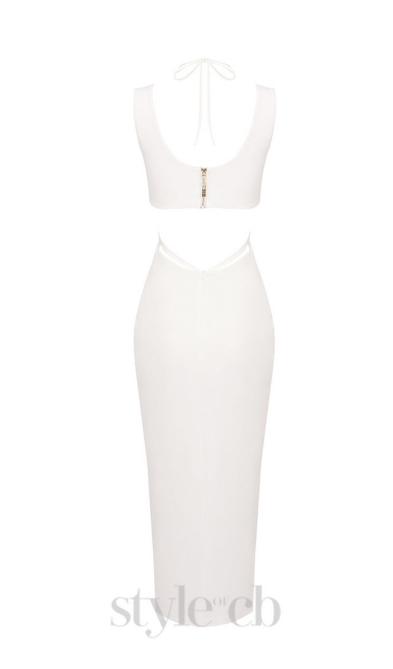 FLOWER CUT OUT BODYCON MIDI DRESS IN WHITE
