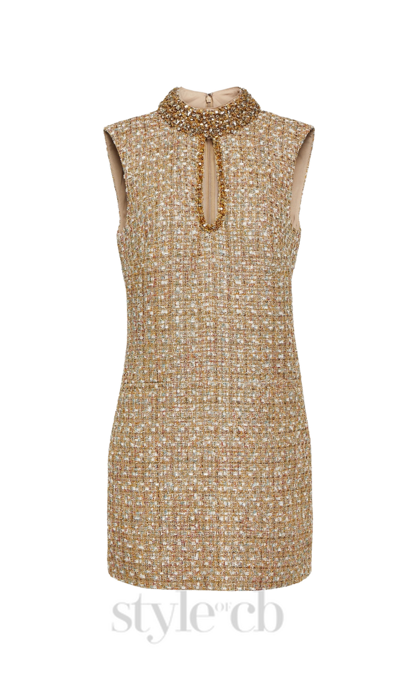 EMBELLISHED BOUCLÉ MINI DRESS