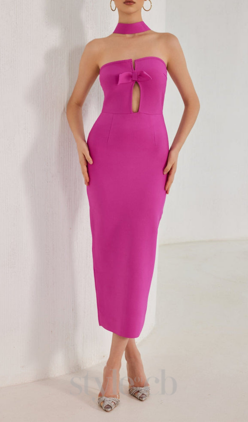 STRAPLESS HOLLOW OUT MAXI BANDAGE DRESS