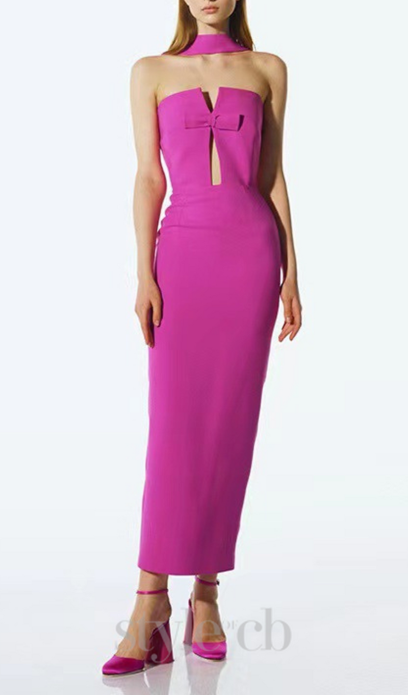 STRAPLESS HOLLOW OUT MAXI BANDAGE DRESS