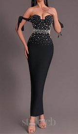 PEARL EMBELLISHED BACKLESS BODYCON MAXI DRESS