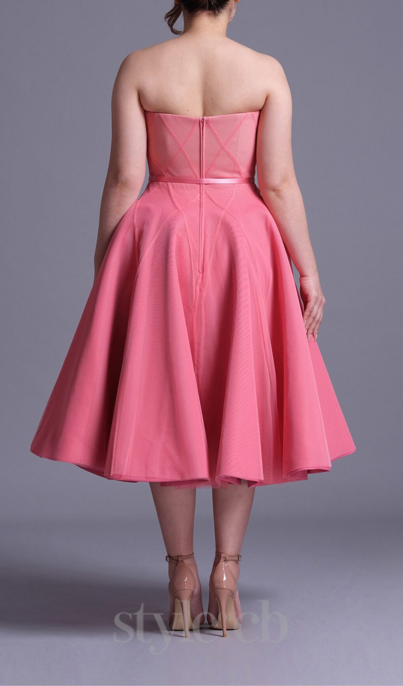 CORAL PINK OMBRE SOFT NET MIDI DRESS