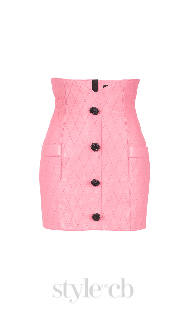 PINK TULIP MINI DRESS IN QUILTED LEATHER