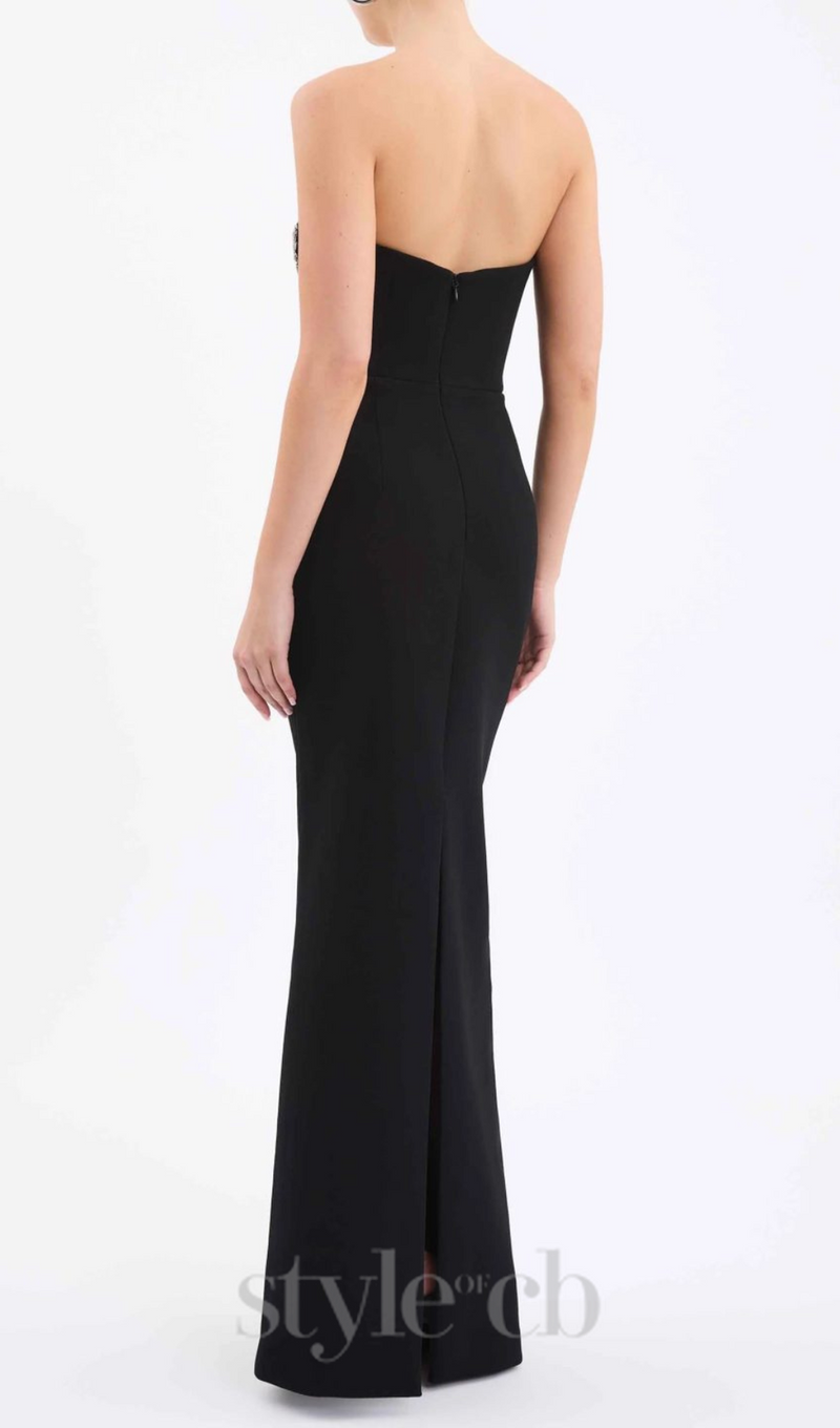 DIAMANTE EMBELLISHED CREPE BLACK GOWN