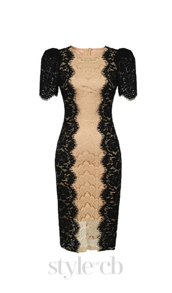 MIXED COLORS LACE FITTED MINI DRESS