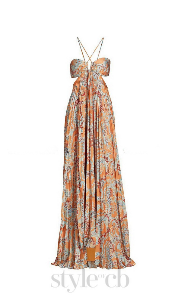 MOIRA CUTOUT FLORAL PRINTED HALTERNECK GOWN