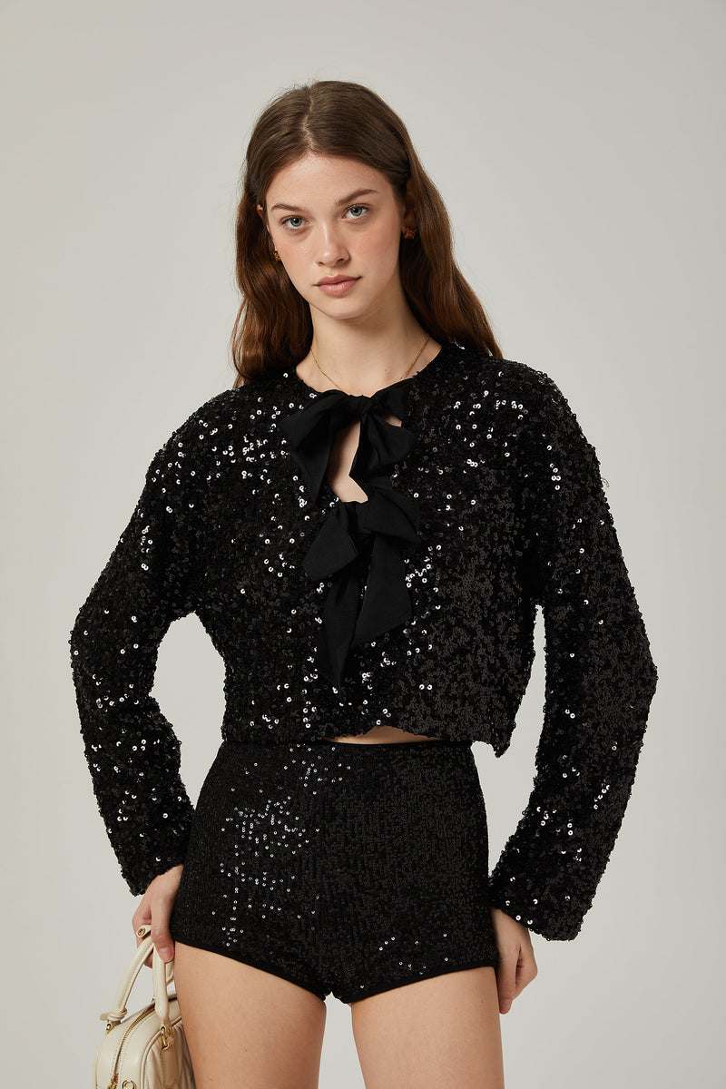 Nerissa tie-front sequinned jacket