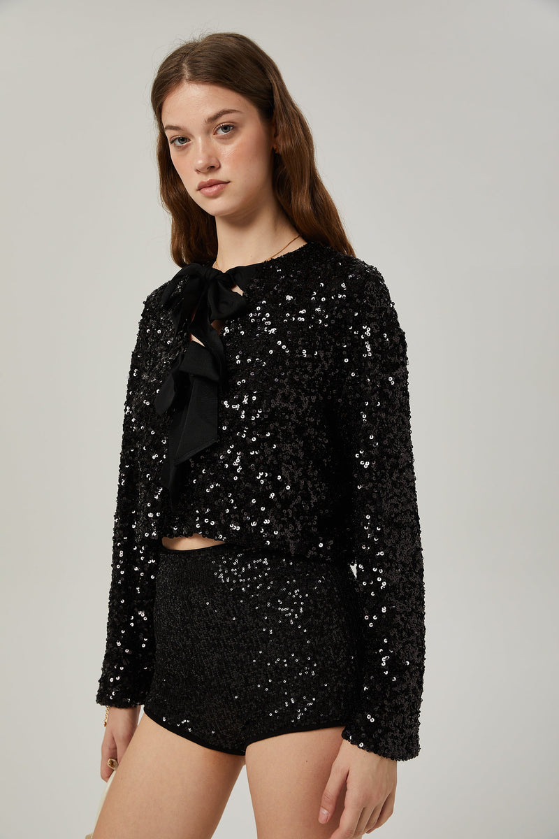 Nerissa tie-front sequinned jacket