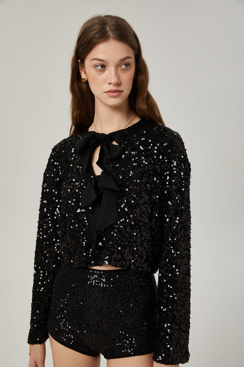 Nerissa tie-front sequinned jacket