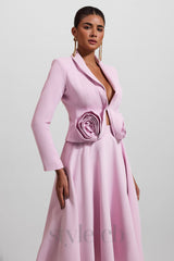 CAROL PINK 3D FLORAL BLAZER ＆ HIGH WAIST MIDI SKIRT SET