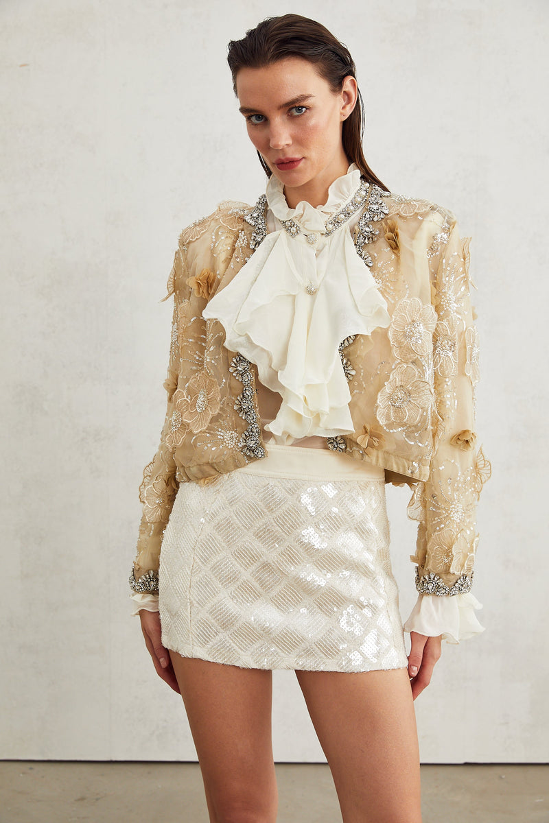 Liane semi-sheer flower beaded organza light luxury jacket