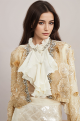 Liane semi-sheer flower beaded organza light luxury jacket