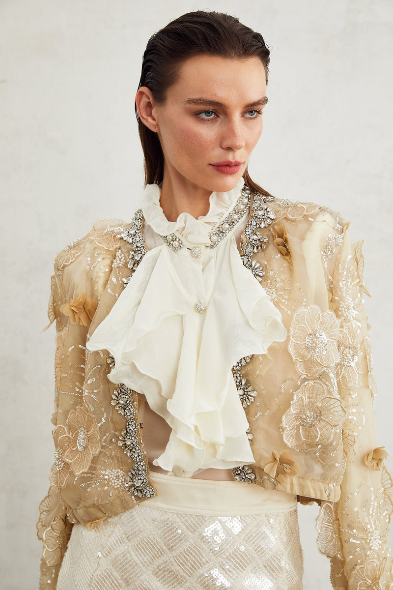 Liane semi-sheer flower beaded organza light luxury jacket